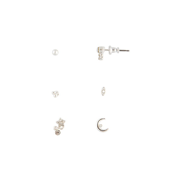 Silver Synthetic Opal Moon Stud Mix Pack Earring