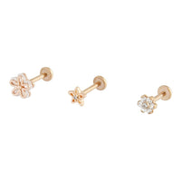 Rose Gold Surgical Steel Cubic Zirconia Flower Flat Back 3 Pack - link has visual effect only