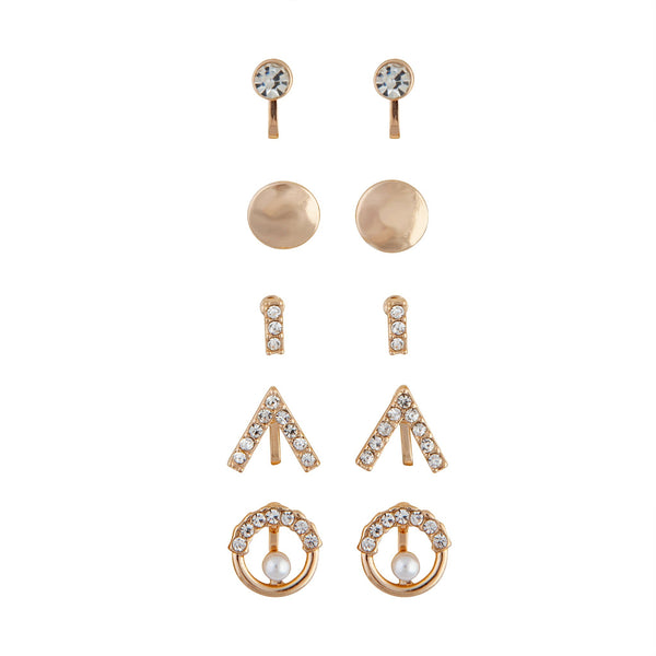 Gold Geo Diamante Clip-On Earring 5 Pack