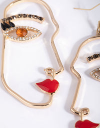 Gold Glamorous Face Drop Earrings - link has visual effect only