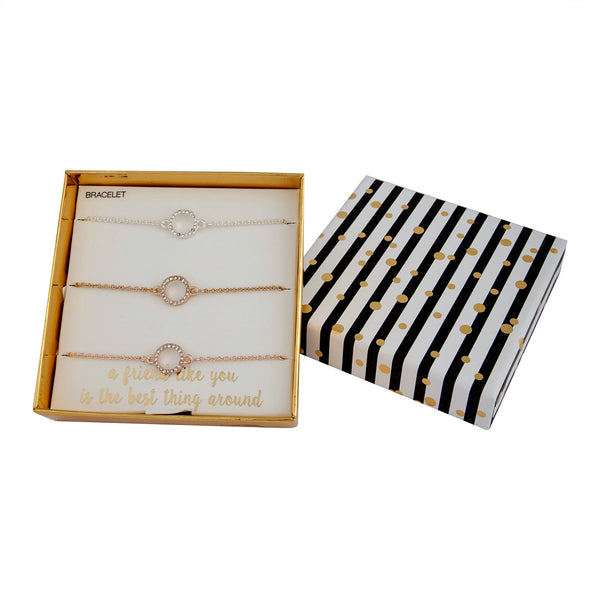 Mixed Metal Diamante Circle Bracelet 3 Pack