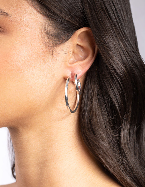 Silver Chunky Classic Hoop Earring 2 Pack