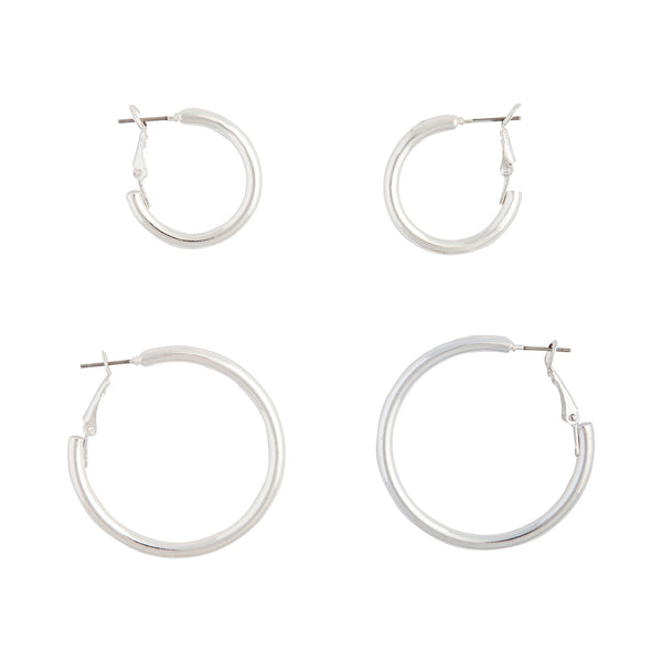 Silver Chunky Classic Hoop Earring 2 Pack