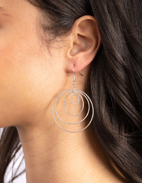 Silver Diamond Cut Four Row Hoop Earrings