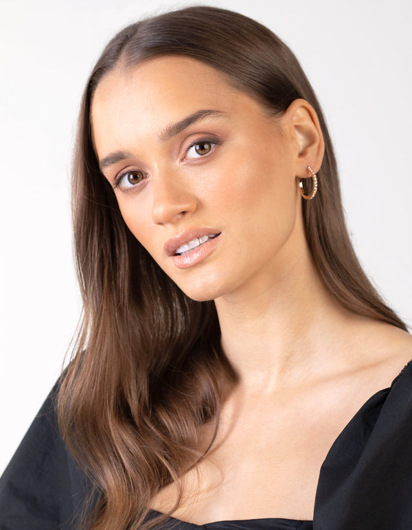 Gold Diamante Small Hoop Earrings