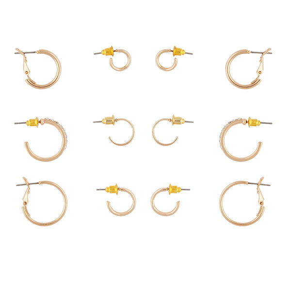 Gold Diamante Sleeper Hoop Earring 6 Pack