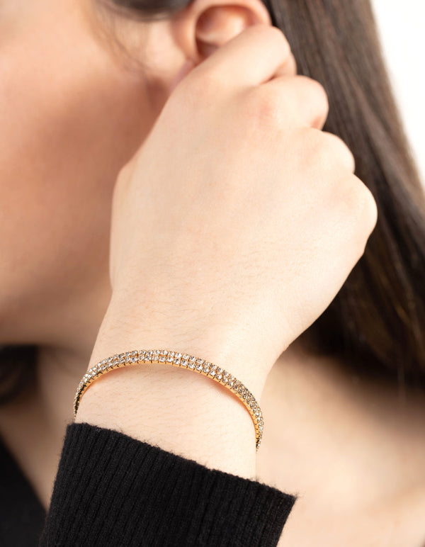Gold Double Row Diamante Open Cuff