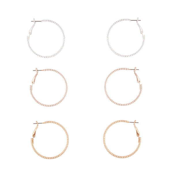 Mixed Metal Textured Hoop Earrings Trio