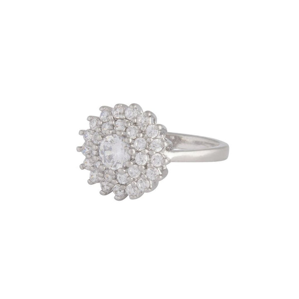 Rhodium Cubic Zirconia Round Surround Ring