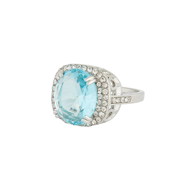 Rhodium Blue Cubic Zirconia Square Ring