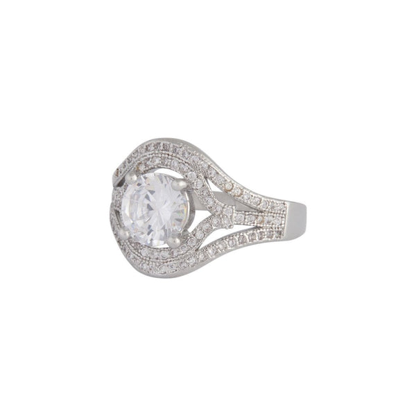Rhodium Cubic Zirconia Wide Ring