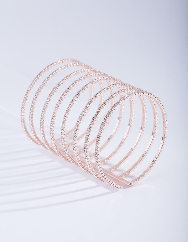 Rose Gold Diamante Row Cuff Bracelet