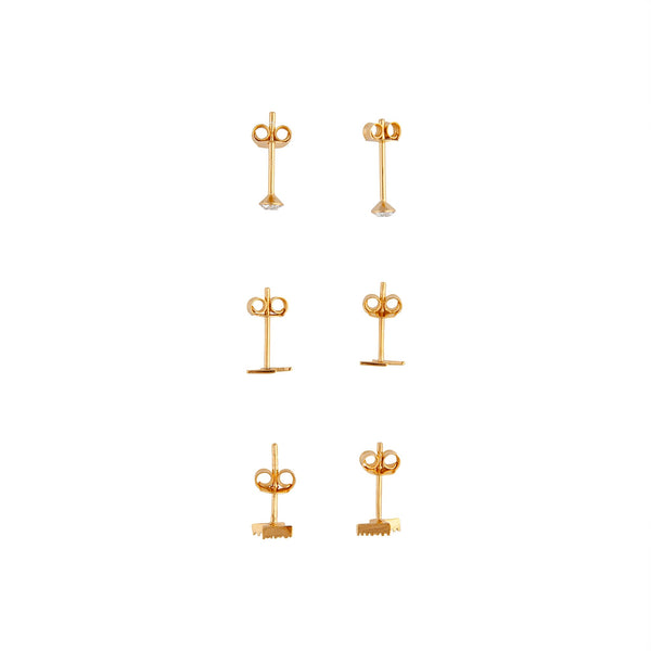 Gold Plated Sterling Silver Lightning Earring 3 Pack