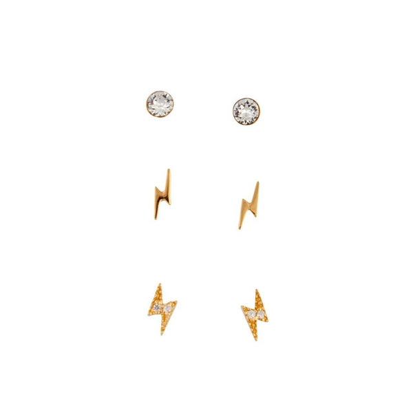 Gold Plated Sterling Silver Lightning Earring 3 Pack