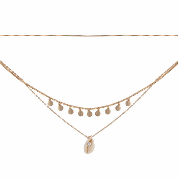 Gold Triple Layer Shell Choker Necklace
