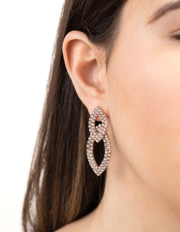 Rose Gold Cup Chain Double Leaf Earrings