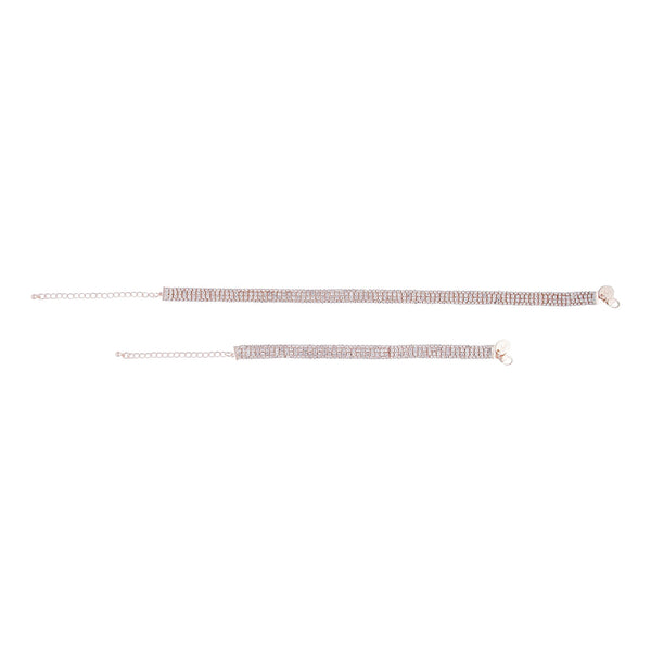 Rose Gold Diamante Choker Bracelet Set