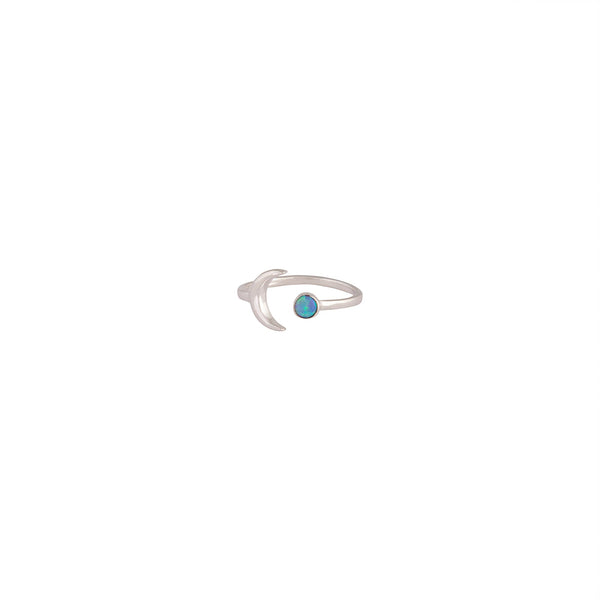 Sterling Silver Moon Synthetic Opal Open Ring