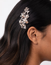 Rose Gold Floral Crystal Pearl Hair Clip - link has visual effect only