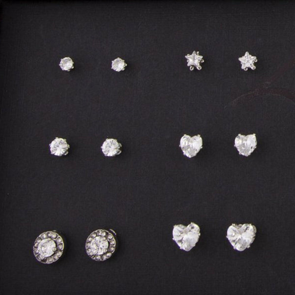 Diamond Simulant Silver Stud Earring 12 Pack