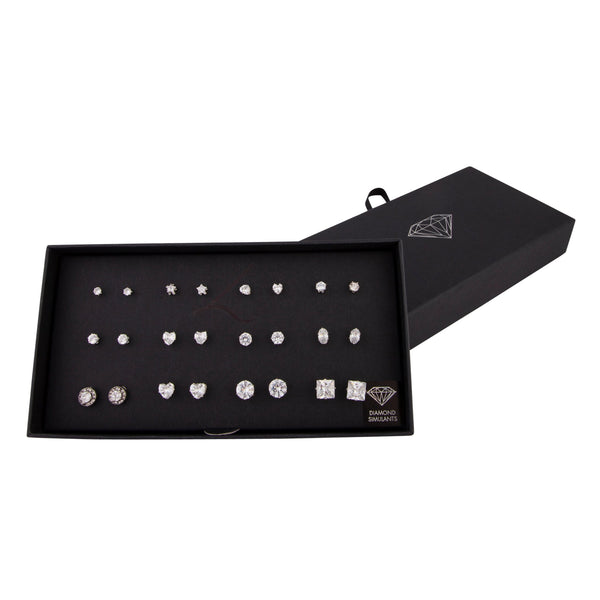 Diamond Simulant Silver Stud Earring 12 Pack