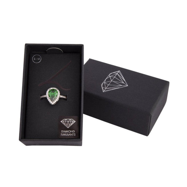 Rhodium Pear Emerald Teardrop Ring
