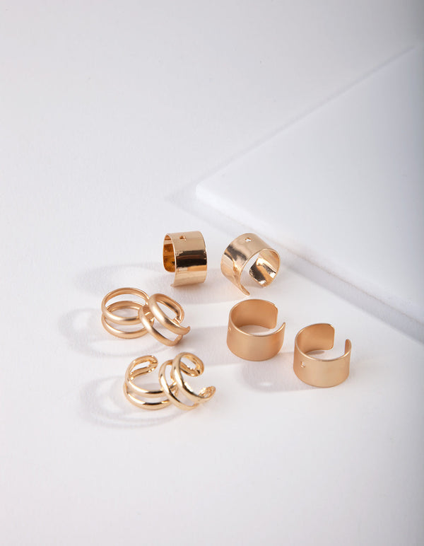 Gold Mixed Texture Ear Cuff 8 Pack