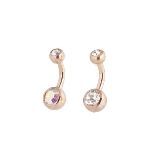 Rose Gold Diamante Classic Design Belly Bar