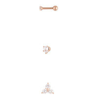 Rose Gold Surgical Steel Trio Diamante Cartilage Piercing - link has visual effect only