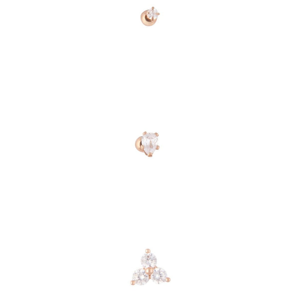 Rose Gold Surgical Steel Trio Diamante Cartilage Piercing