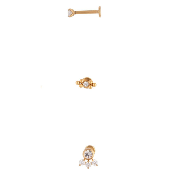 Gold Dainty Diamante Flat Black 3 Pack