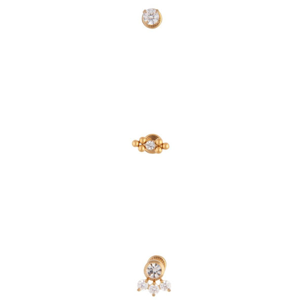 Gold Dainty Diamante Flat Black 3 Pack