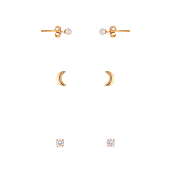 Gold Plated Sterling Silver Celestial Diamante Earring Pack