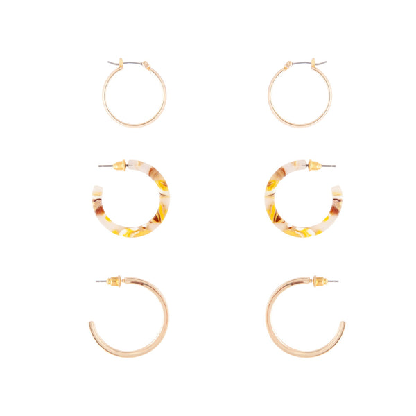 Gold Acrylic Metal Hoop Earring 3 Pack