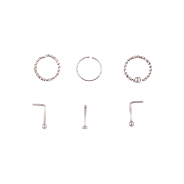 Rhodium Twisted Nose 6 Pack