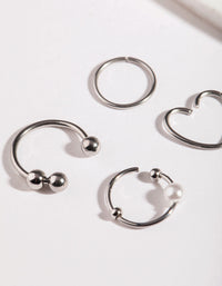 Rhodium Surgical Steel Cartilage Ring Pack - link has visual effect only