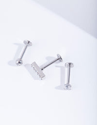 Rhodium Surgical Steel Bar Stud Body Jewellery Pack - link has visual effect only