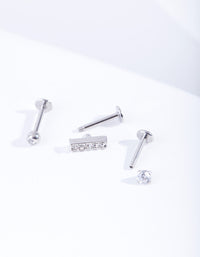 Rhodium Surgical Steel Bar Stud Body Jewellery Pack - link has visual effect only