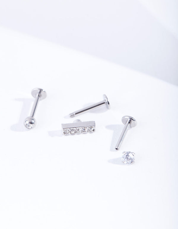 Rhodium Surgical Steel Bar Stud Body Jewellery Pack