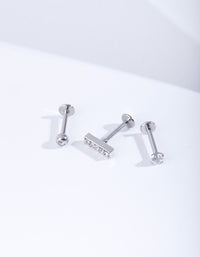 Rhodium Surgical Steel Bar Stud Body Jewellery Pack - link has visual effect only
