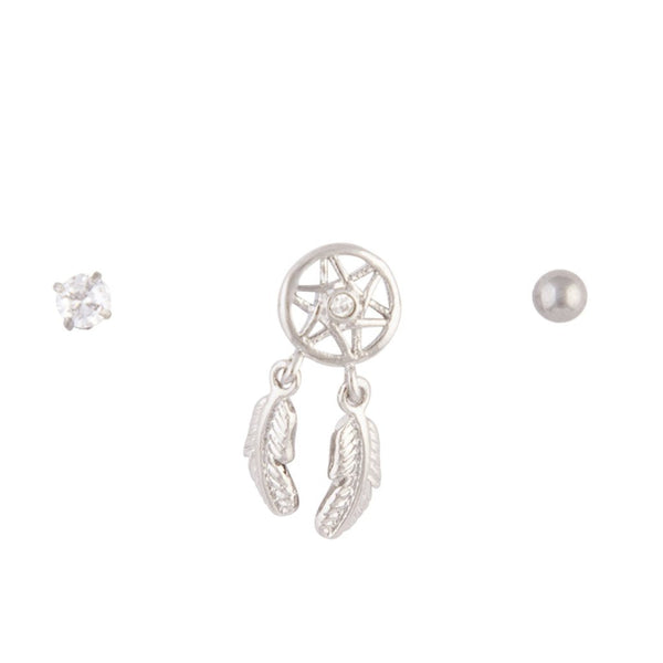 Rhodium Surgical Steel Dreamcatcher Barbell 3-Pack