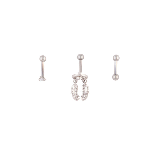 Rhodium Surgical Steel Dreamcatcher Barbell 3-Pack
