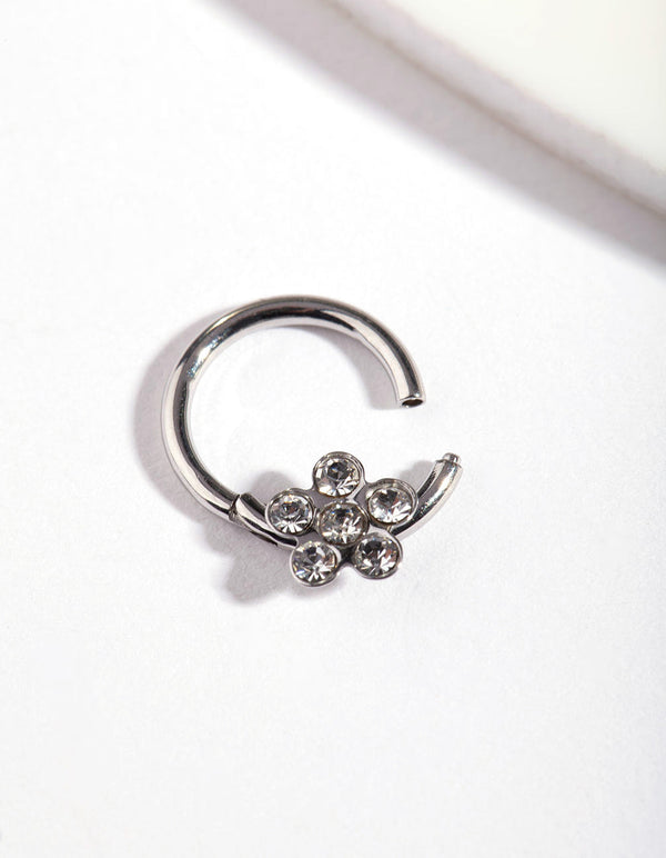 Rhodium Flower Clicker Earring