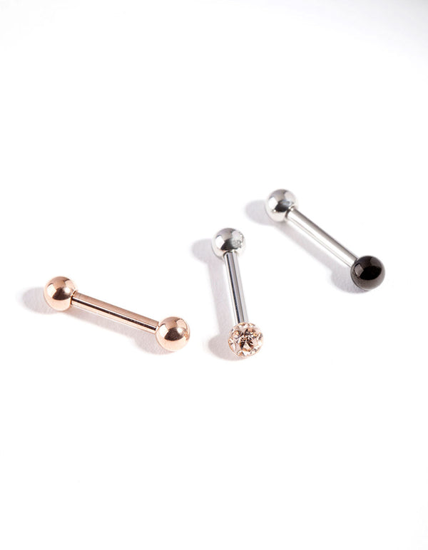 Surgical Steel Mixed Metal Barbell 3 Pack