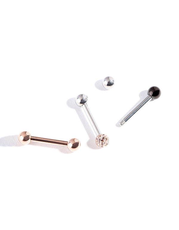 Surgical Steel Mixed Metal Barbell 3 Pack