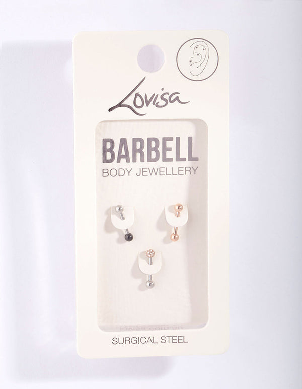Surgical Steel Mixed Metal Barbell 3 Pack