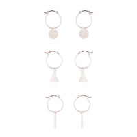 Silver Tassel Hoop Disc Hoop Earrings Trio - link has visual effect only