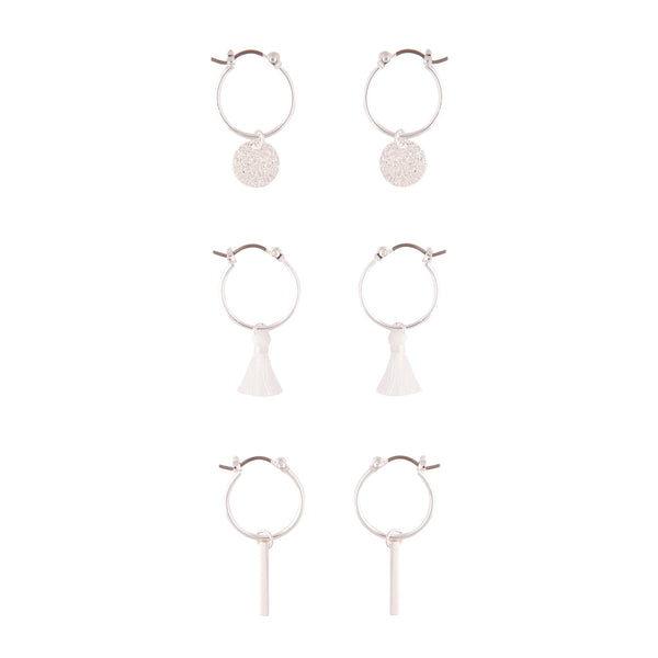 Silver Tassel Hoop Disc Hoop Earrings Trio