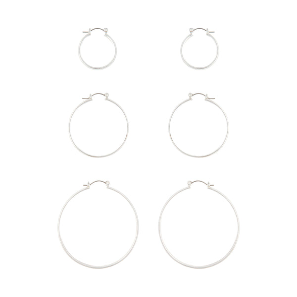 Silver Thick Hoop Gradual Earrings Trio