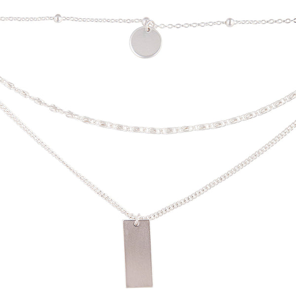 Silver Mixed Chain & Shape Layered Choker Necklace